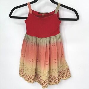 Anouk Embroidered Ombre Sun Dress Girls 4 Red Orange Boho‎ Cottagecore